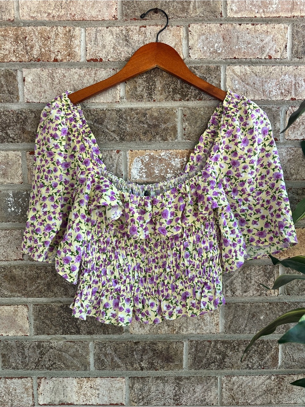 Cottagecore Zara feminine Boho Prairie Floral Smocked Peasant Crop Top